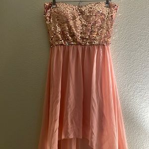 Light pink strapless high low prom dres